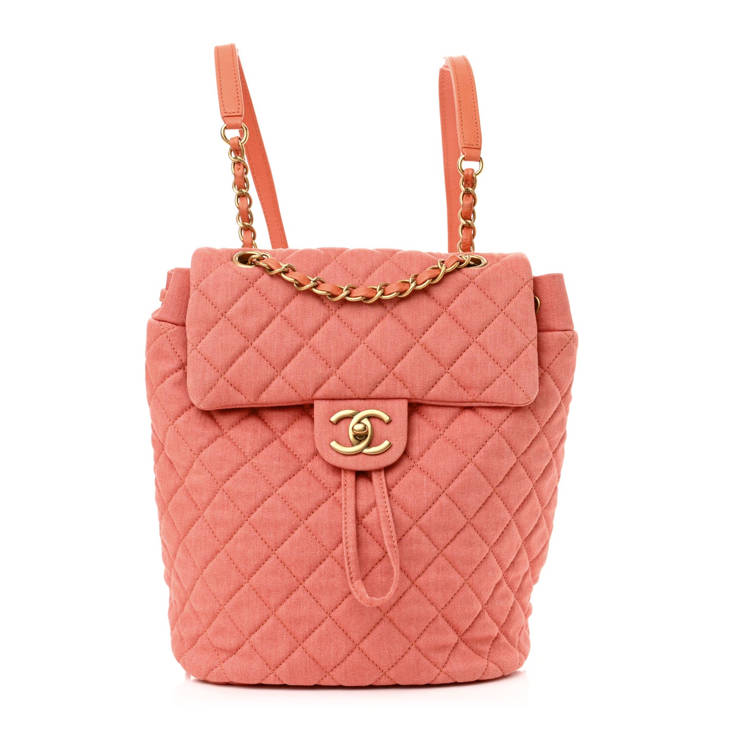 Washed Denim Quilted Small Urban Spirit Backpack Orange