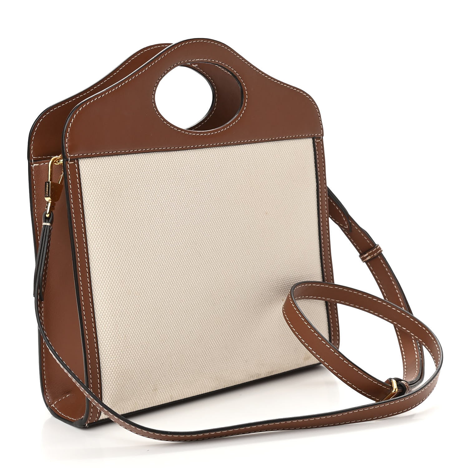 Burberry Canvas Smooth Calfskin Two Tone Mini Pocket Bag Natural Malt Brown 3 of 10