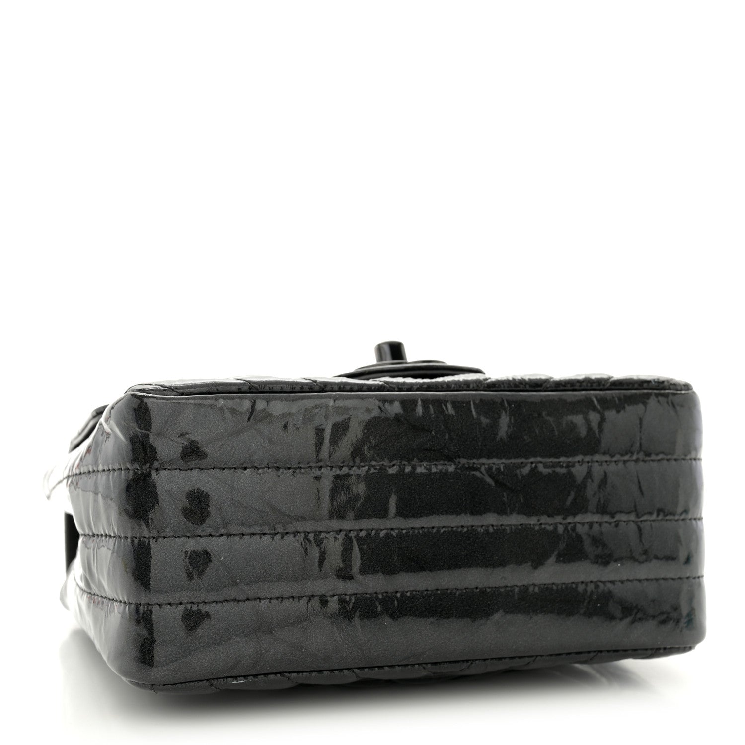 Chanel Metallic Patent Crumpled Calfskin Chevron Quilted Mini Square Flap Black 3 of 14
