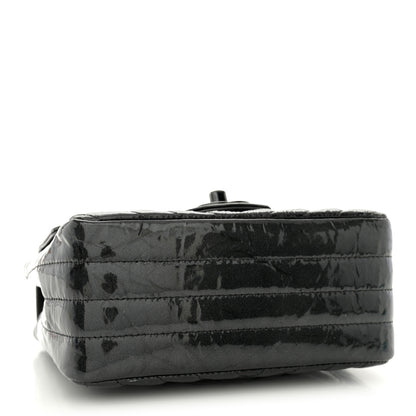 Chanel Metallic Patent Crumpled Calfskin Chevron Quilted Mini Square Flap Black 3 of 14