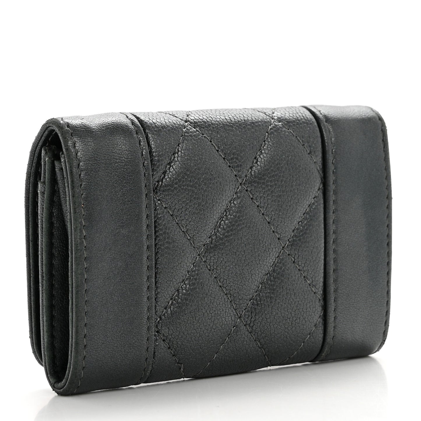 Metallic Caviar Quilted Vintage Mademoiselle Flap Card Holder Charcoal