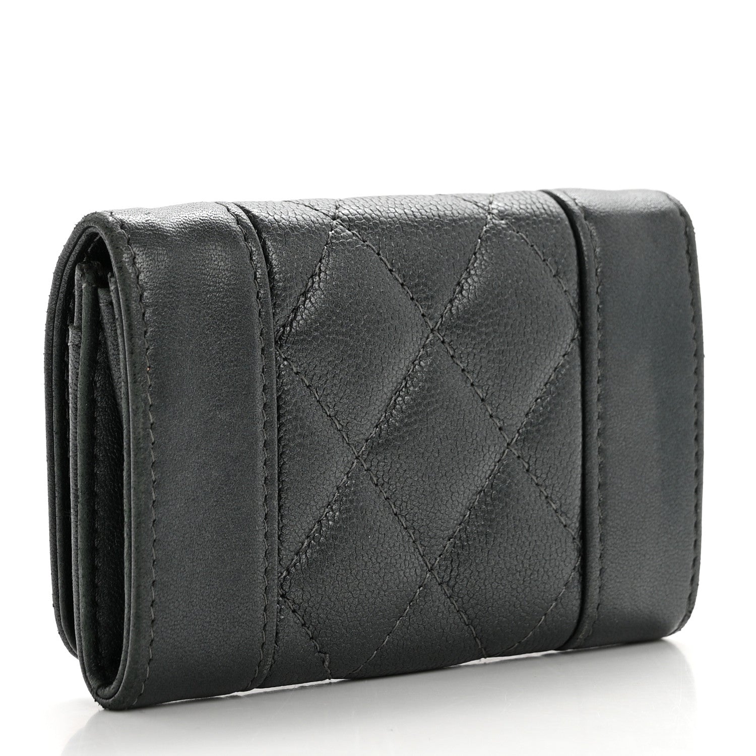 Chanel Metallic Caviar Quilted Vintage Mademoiselle Flap Card Holder Charcoal 3 of 14