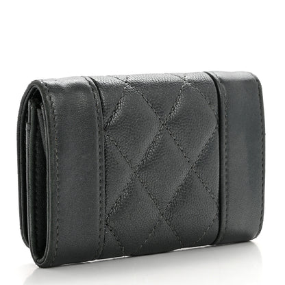 Chanel Metallic Caviar Quilted Vintage Mademoiselle Flap Card Holder Charcoal 3 of 14