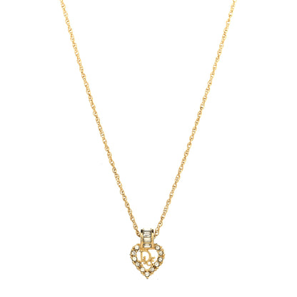 Christian Dior Crystal Heart Pendant Necklace Gold 1 of 5