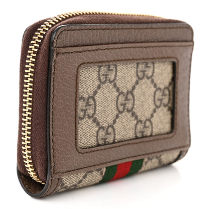 Gucci GG Supreme Monogram Textured Dollar Calfskin Web Ophidia Zip Around Card Case Wallet Beige Ebony New Acero 3 of 7