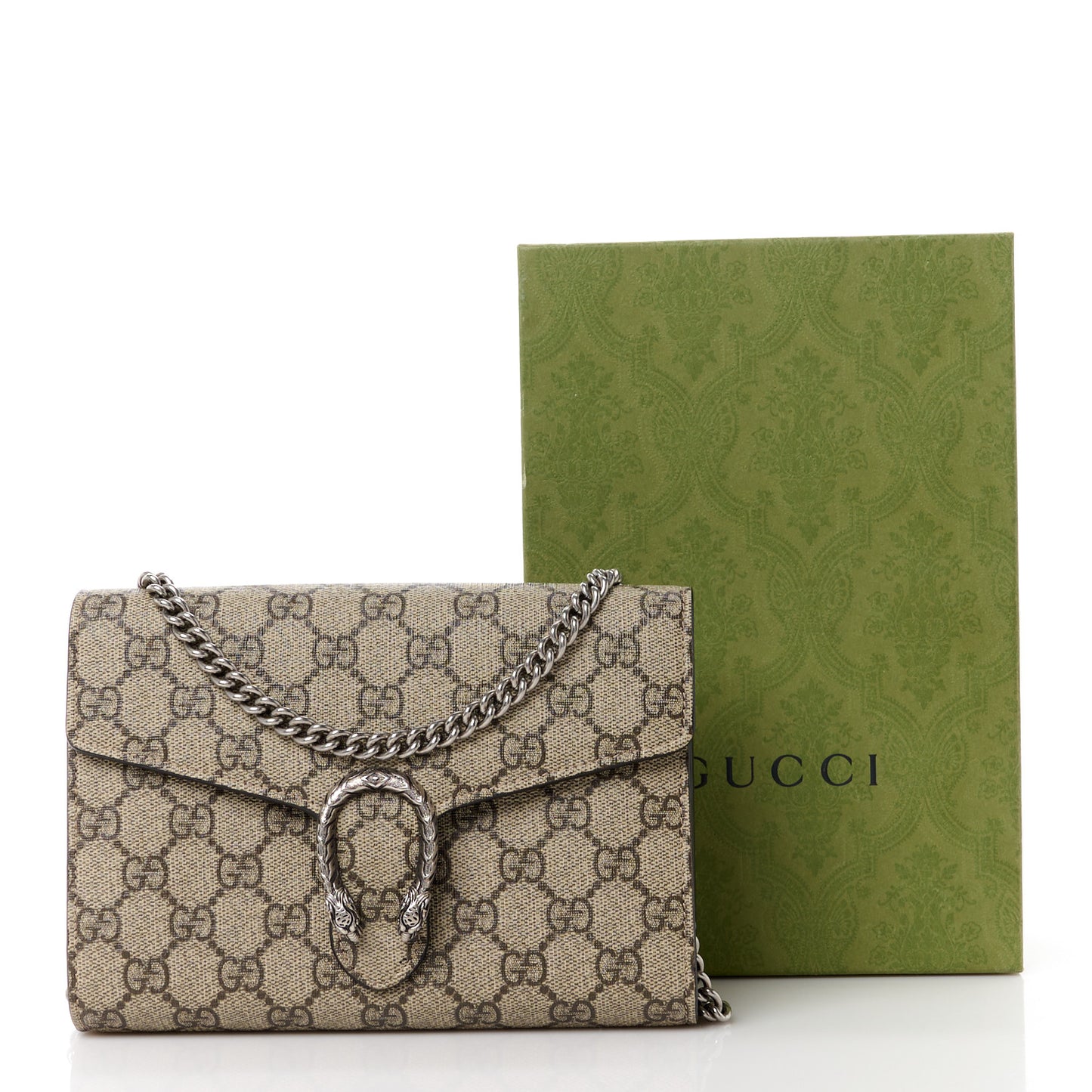 GG Supreme Monogram Mini Dionysus Chain Wallet Beige Taupe