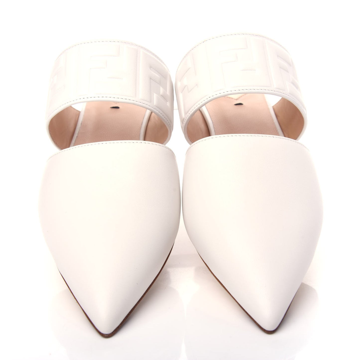 Vitello FF Embossed Buckle Flat Mules 38.5 Snow
