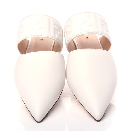 Fendi Vitello FF Embossed Buckle Flat Mules 38.5 Snow 5 of 9