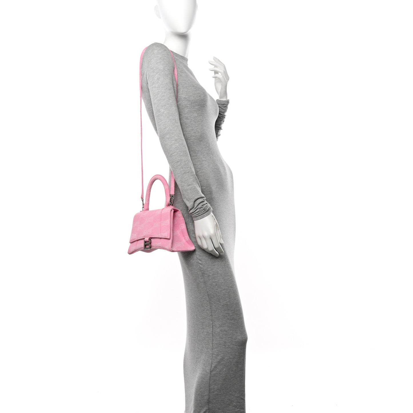 Washed Denim BB Monogram Hourglass Top Handle Bag Small Pink