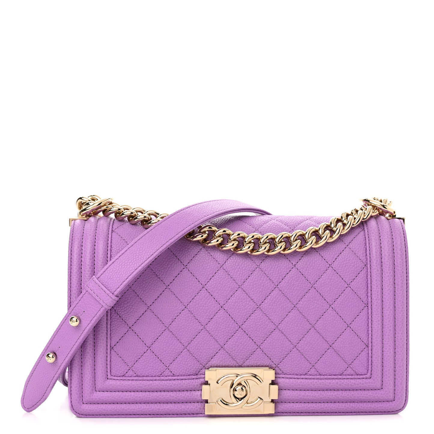 Caviar Quilted Medium Boy Flap Purple