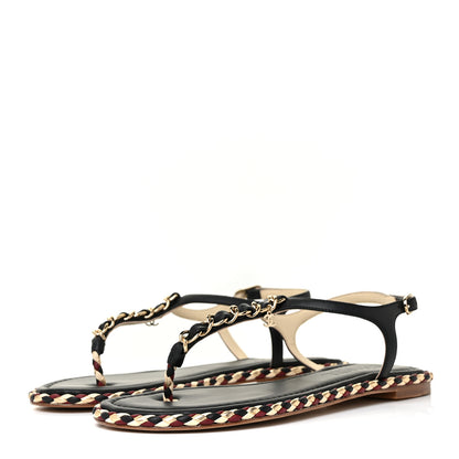 Chanel Lambskin Chain Thong Sandals 38 Black 3 of 8
