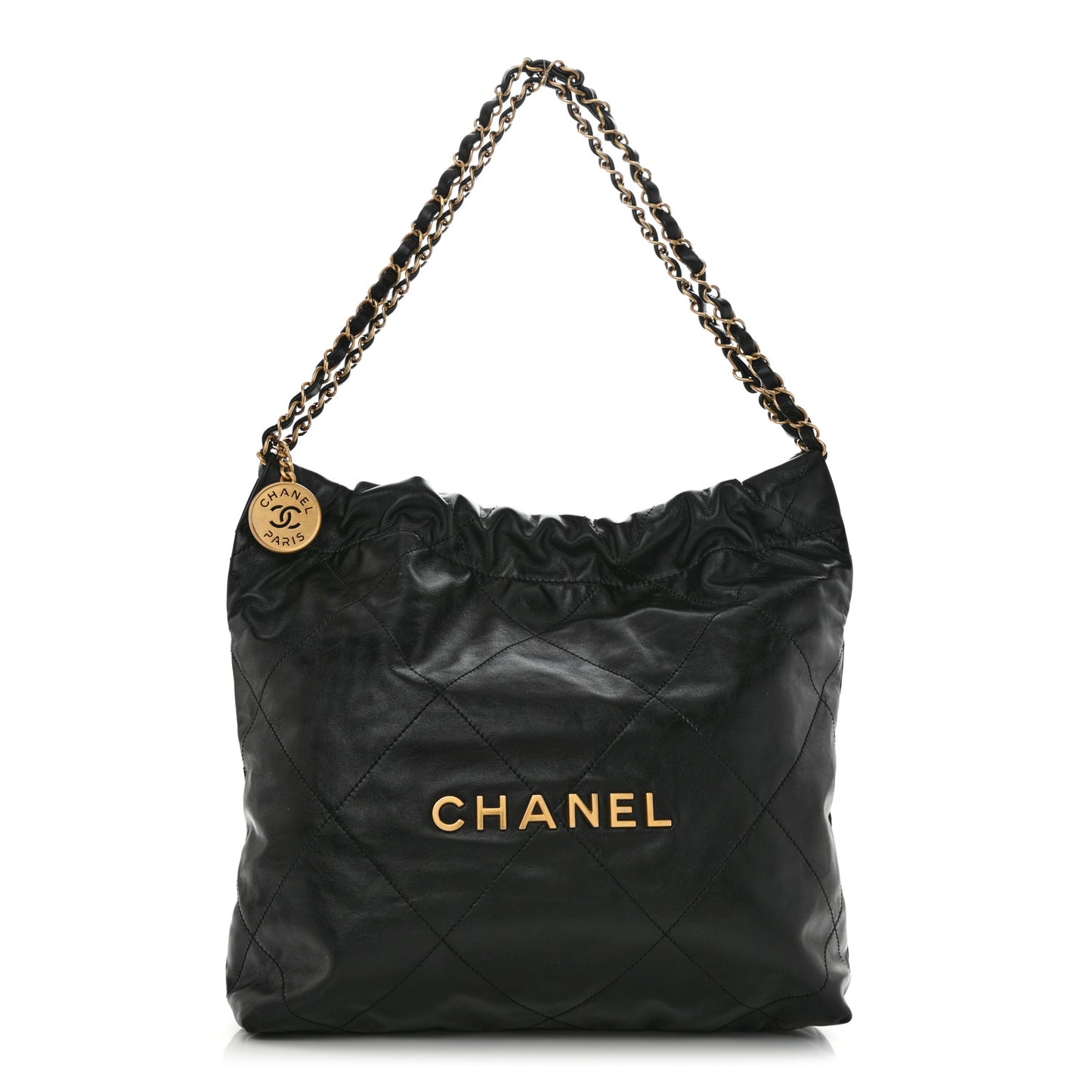 Shiny Calfskin Quilted Small Chanel 22 Black