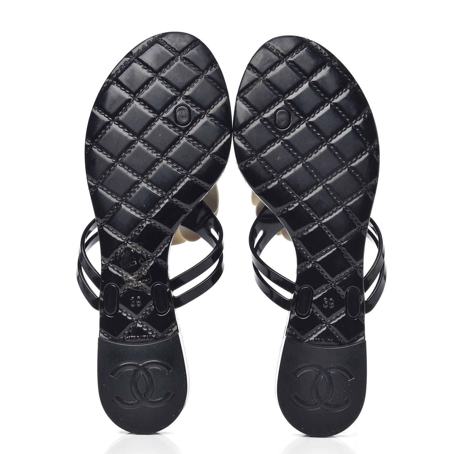 Chanel Jelly Camellia Thong Sandals 39 Black Ivory 5 of 9