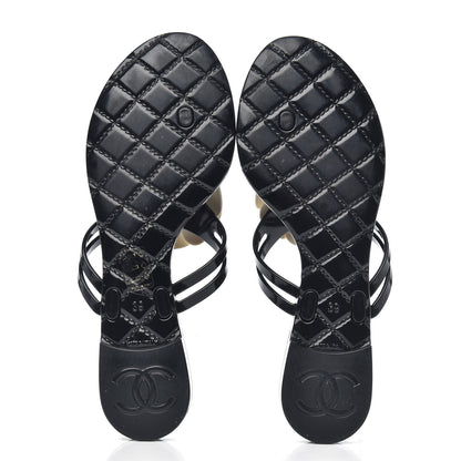Chanel Jelly Camellia Thong Sandals 39 Black Ivory 5 of 9