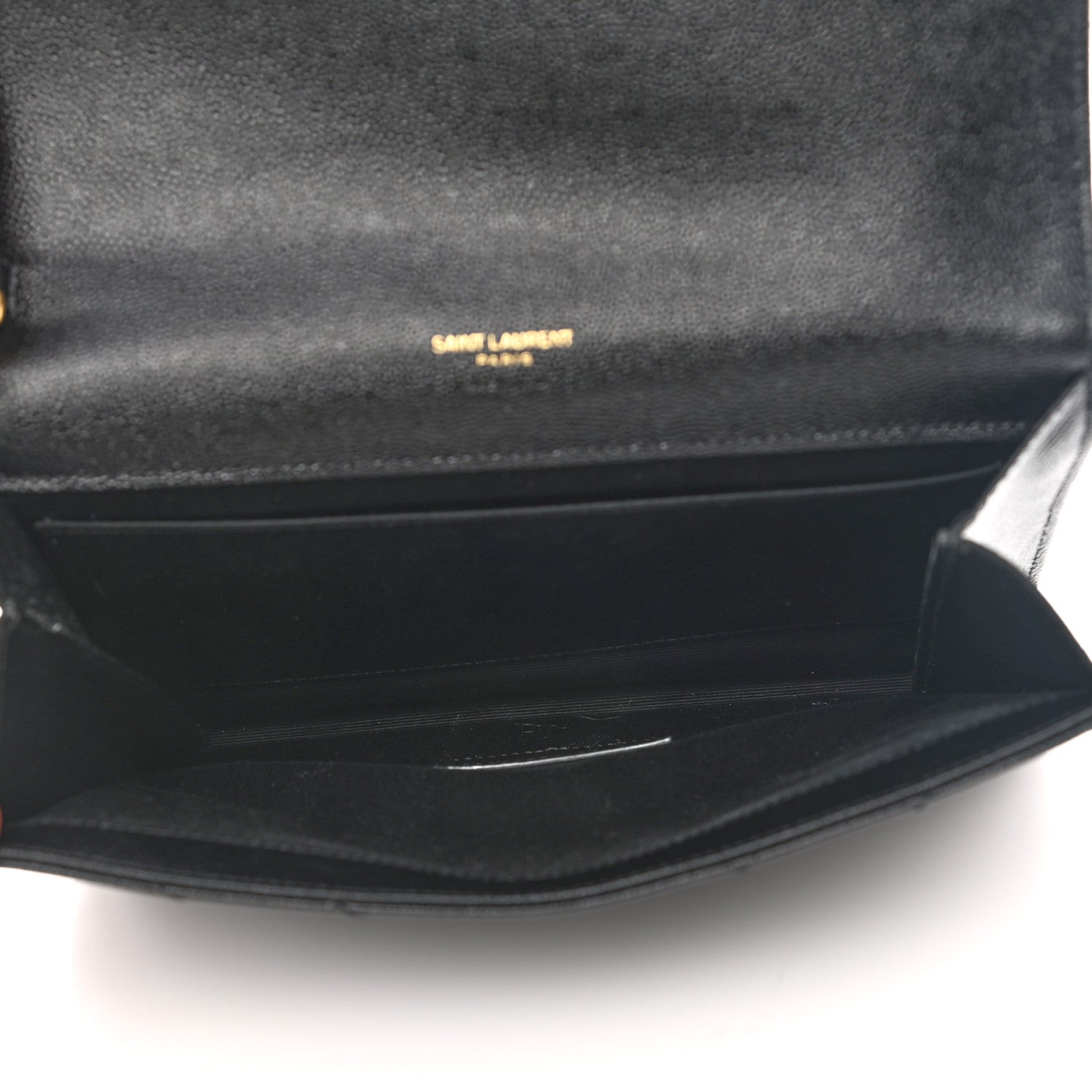 Saint Laurent Grain De Poudre Matelasse Chevron Monogram Envelope Clutch Black 5 of 7