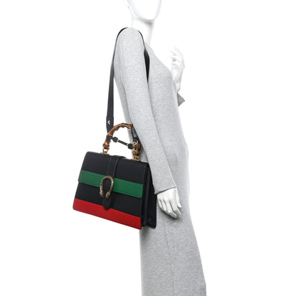 Gucci Moon Calfskin Web Large Dionysus Bamboo Top Handle Bag Black Bright Evergreen Hibiscus Red 2 of 10
