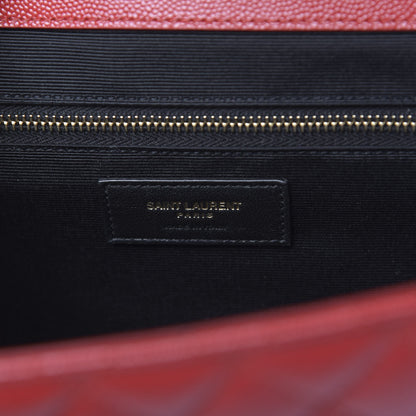 Saint Laurent Grain De Poudre Mixed Matelasse Large Triquilt Monogram Satchel New Red 6 of 9