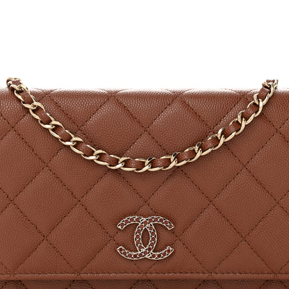 Chanel Shiny Caviar Quilted Strass Wallet On Chain WOC Light Brown 9 of 12