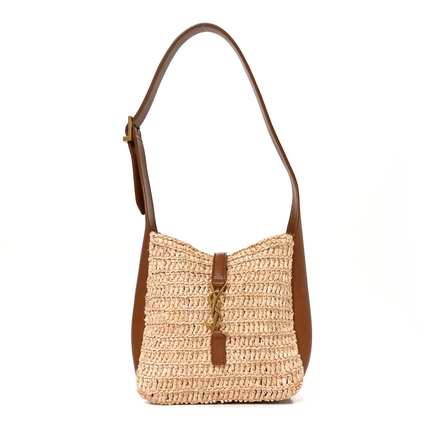 Saint Laurent Raffia Calfskin Le 5 A 7 Baby Hobo Natural Brick 1 of 10