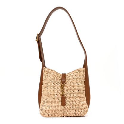 Saint Laurent Raffia Calfskin Le 5 A 7 Baby Hobo Natural Brick 1 of 10