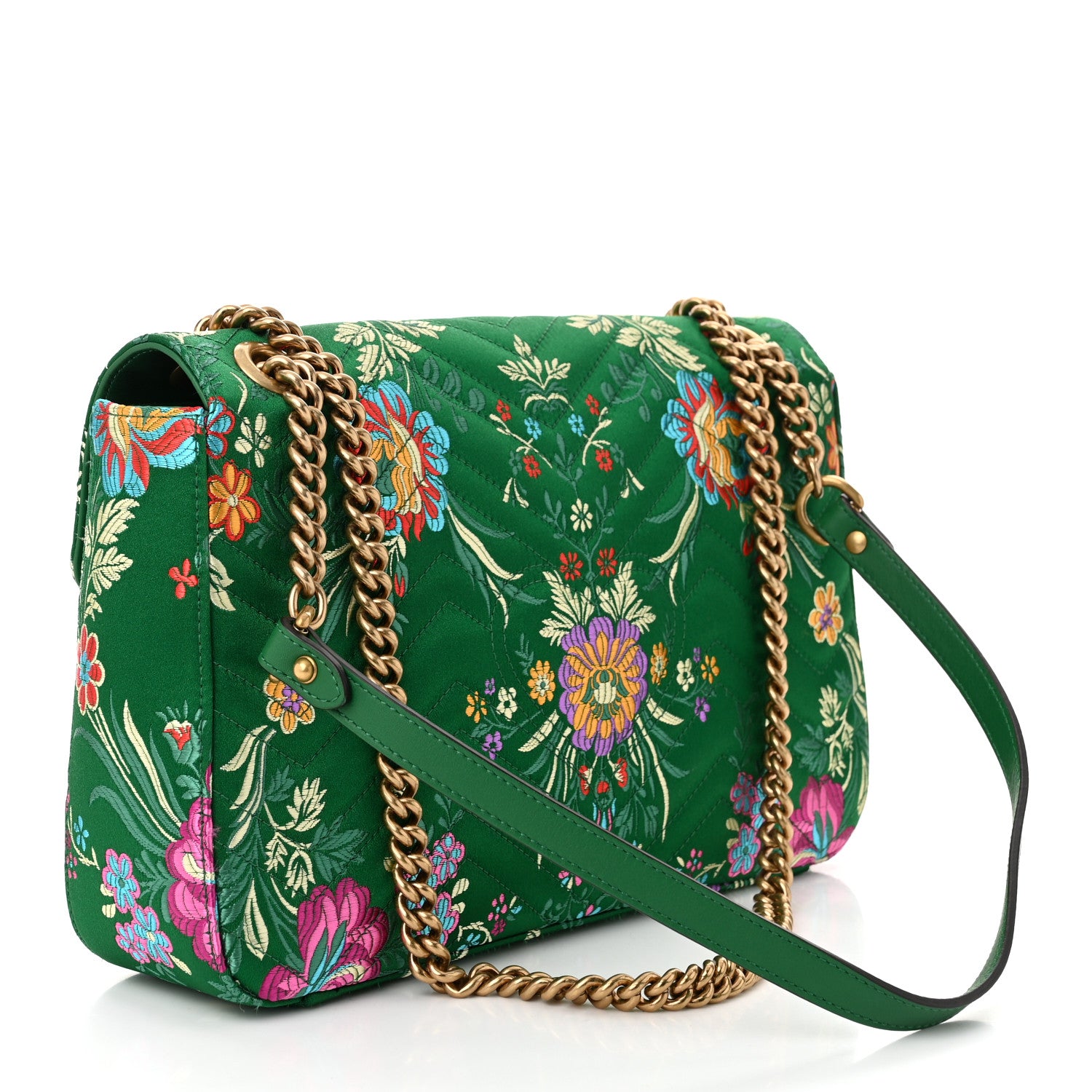 Gucci Jacquard Matelasse Floral Medium GG Marmont Shoulder Bag Green 3 of 10