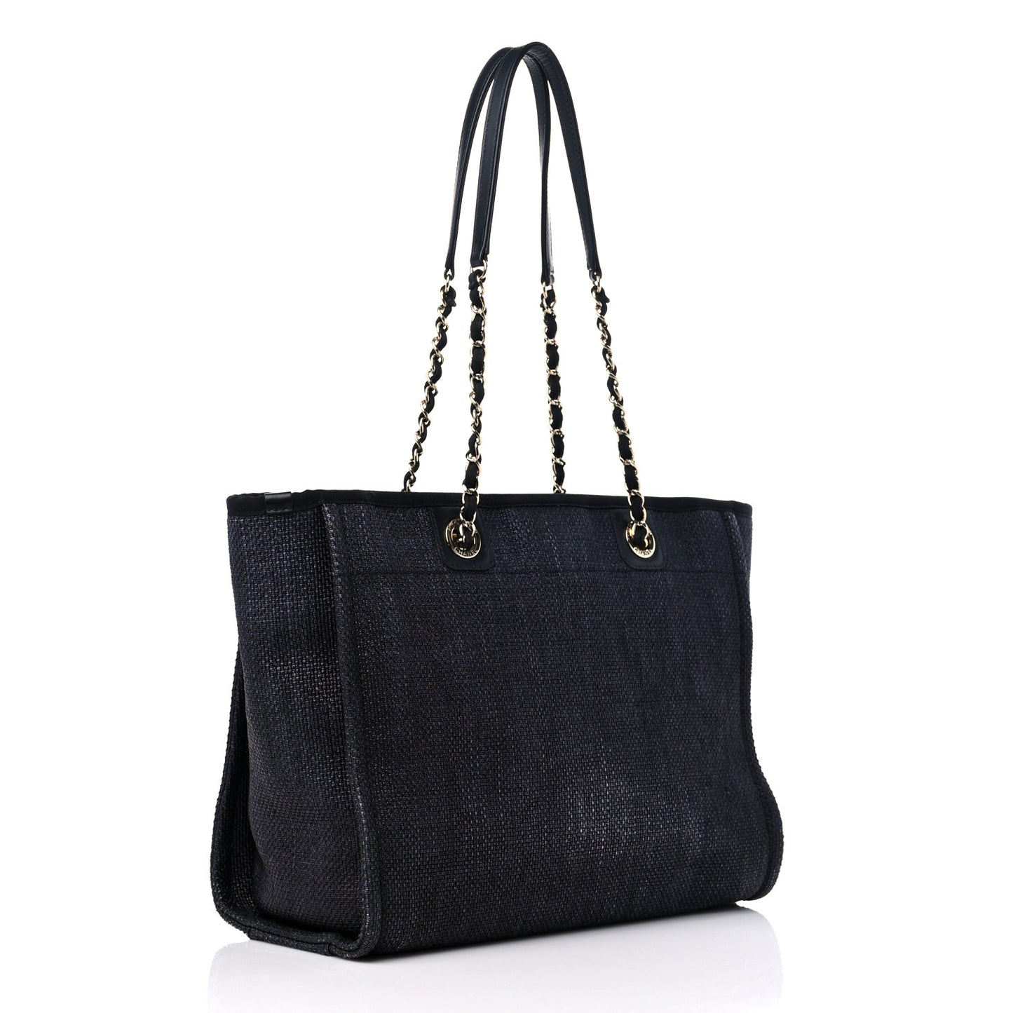 Woven Straw Raffia Small Deauville Tote Black