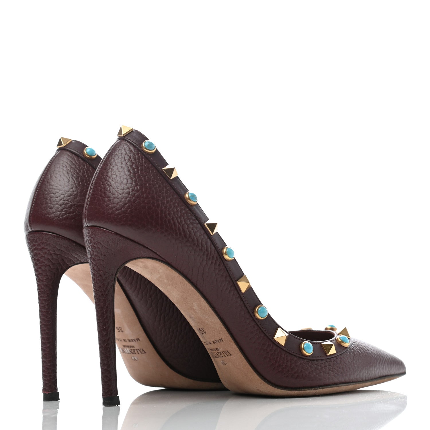 Valentino Garavani Pebbled Calfskin Rockstud Rolling 100mm Pumps 36 Rubin 4 of 9