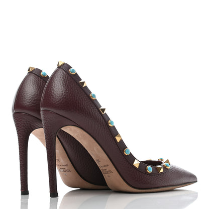 Valentino Garavani Pebbled Calfskin Rockstud Rolling 100mm Pumps 36 Rubin 4 of 9
