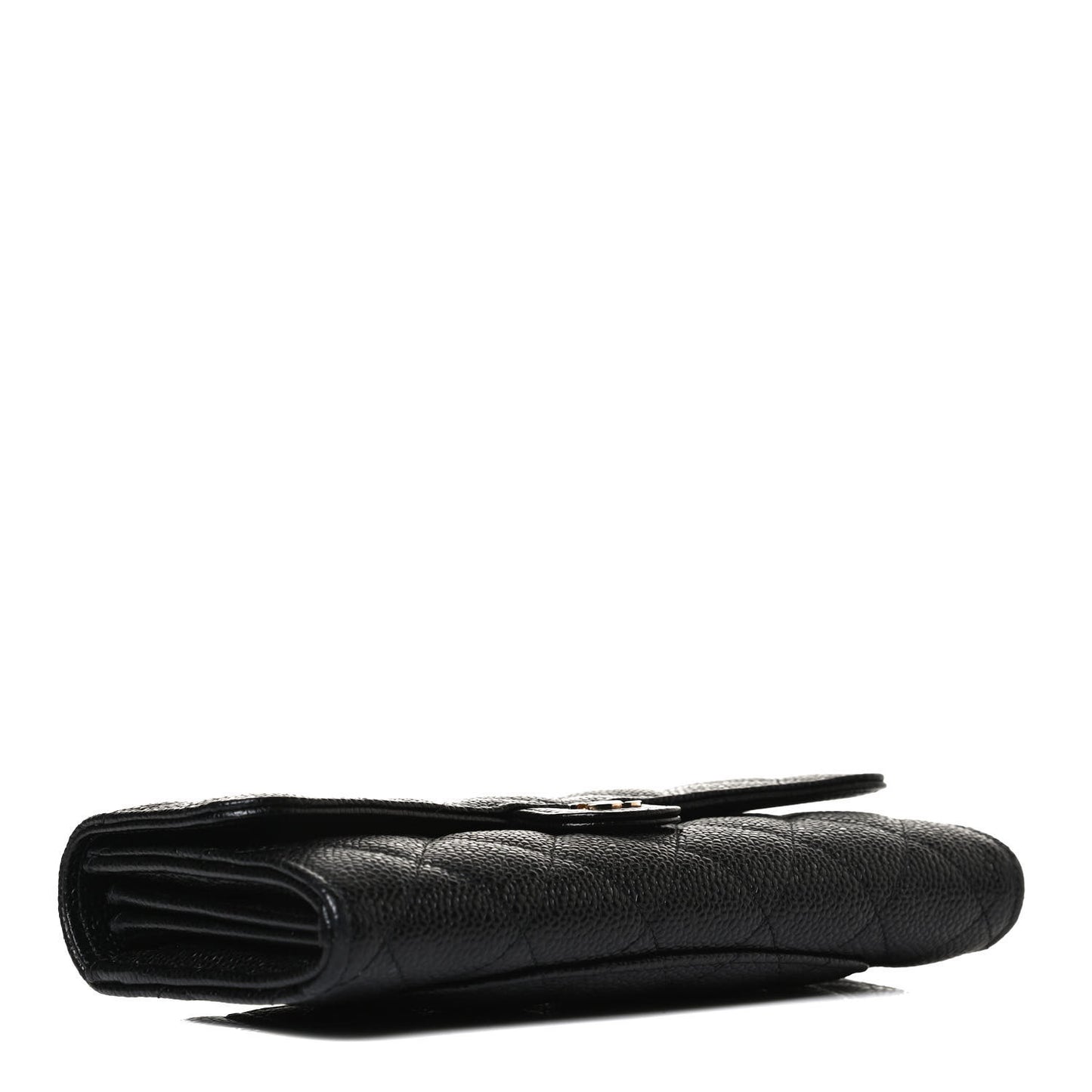 Caviar Quilted Large Gusset Flap Wallet Black