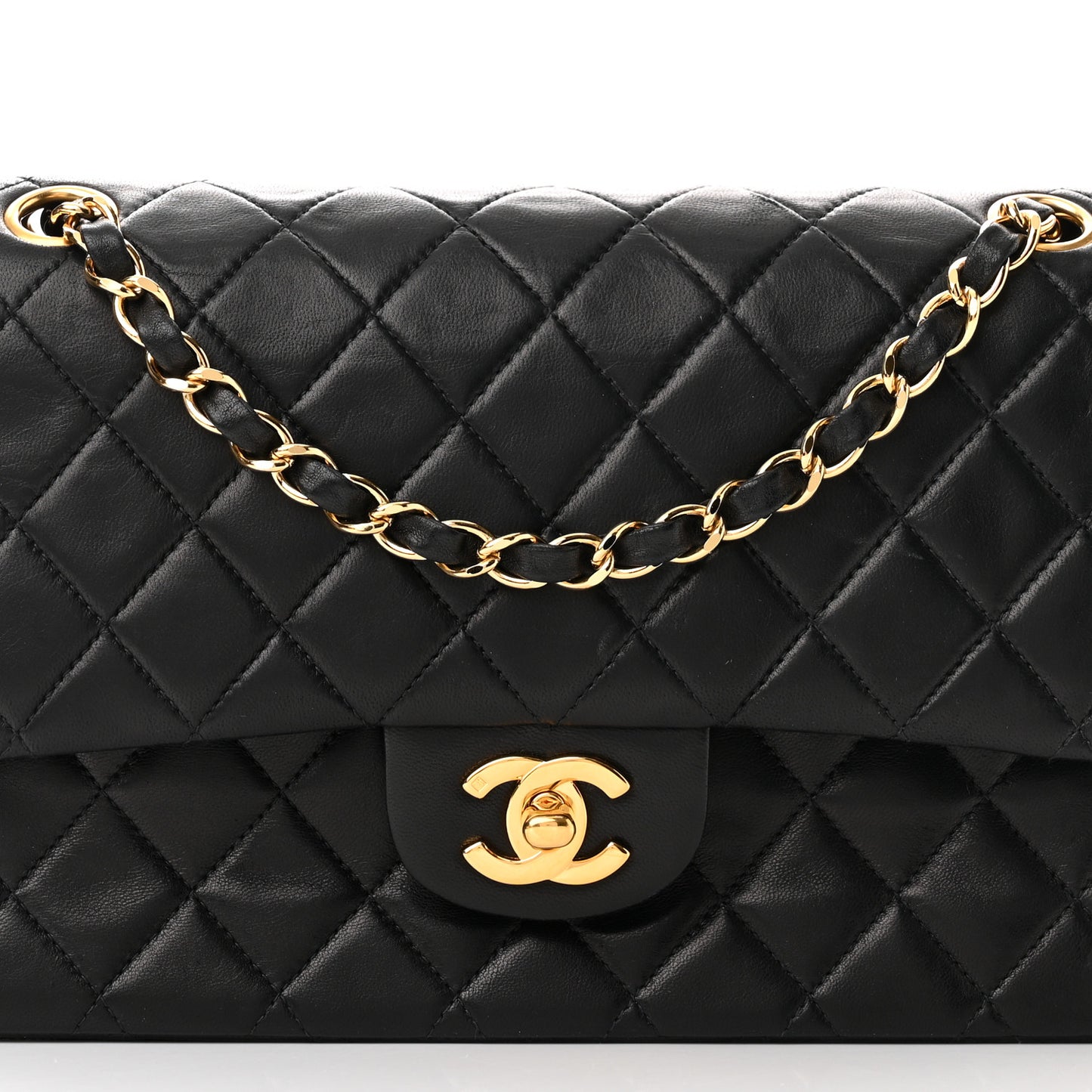Lambskin Quilted Medium Double Flap Black