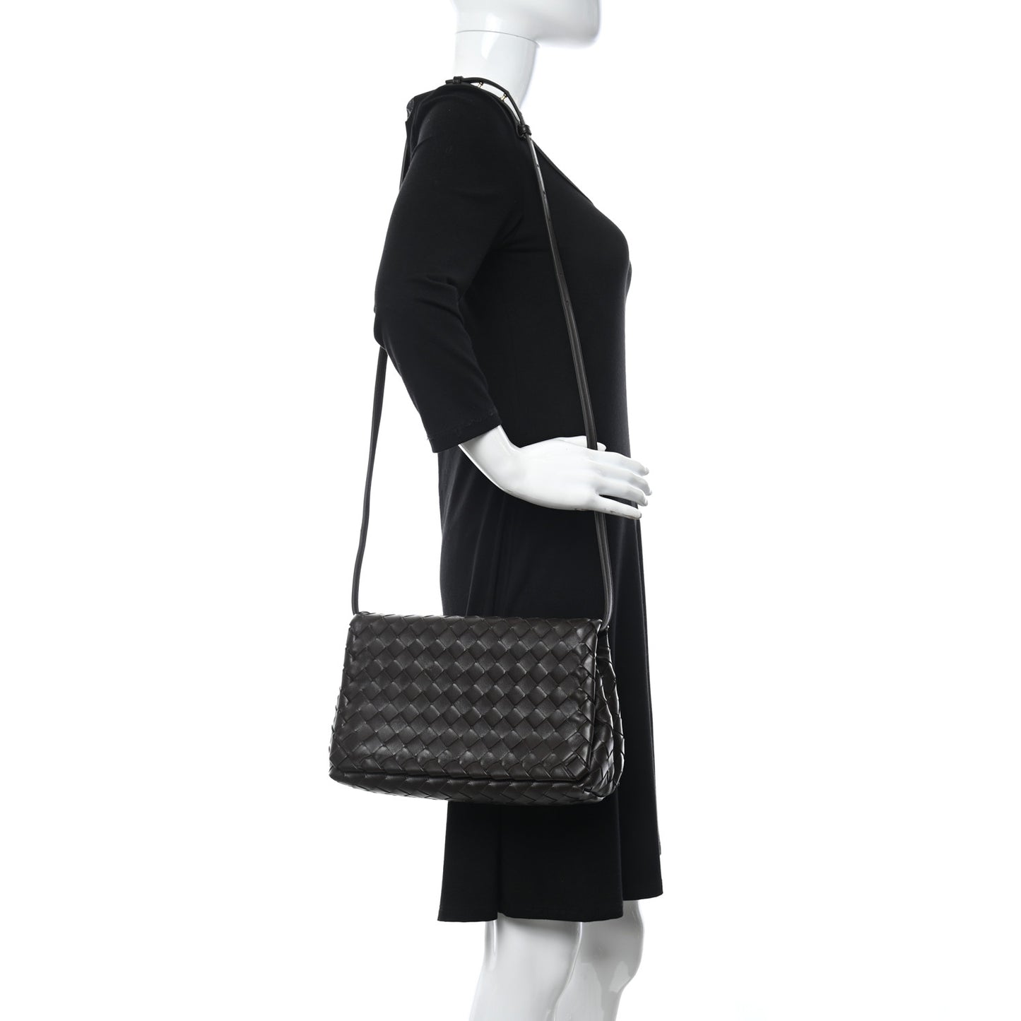 Nappa Intrecciato Crossbody Messenger Flap Ebano