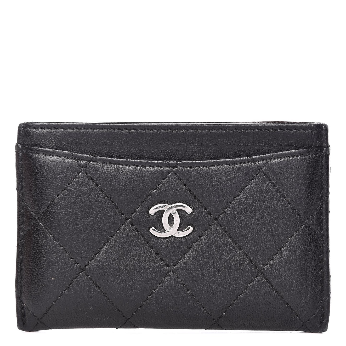 Lambskin Quilted Card Holder Black