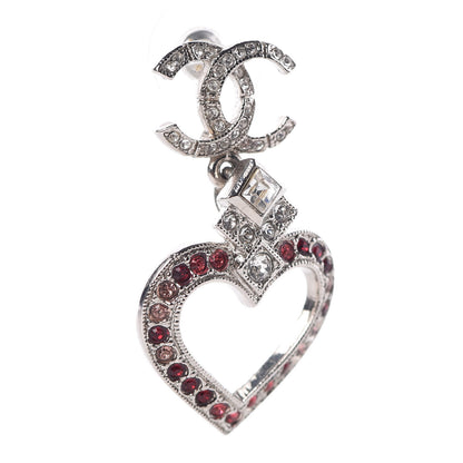 Chanel Crystal Heart CC Drop Earrings Silver 5 of 6