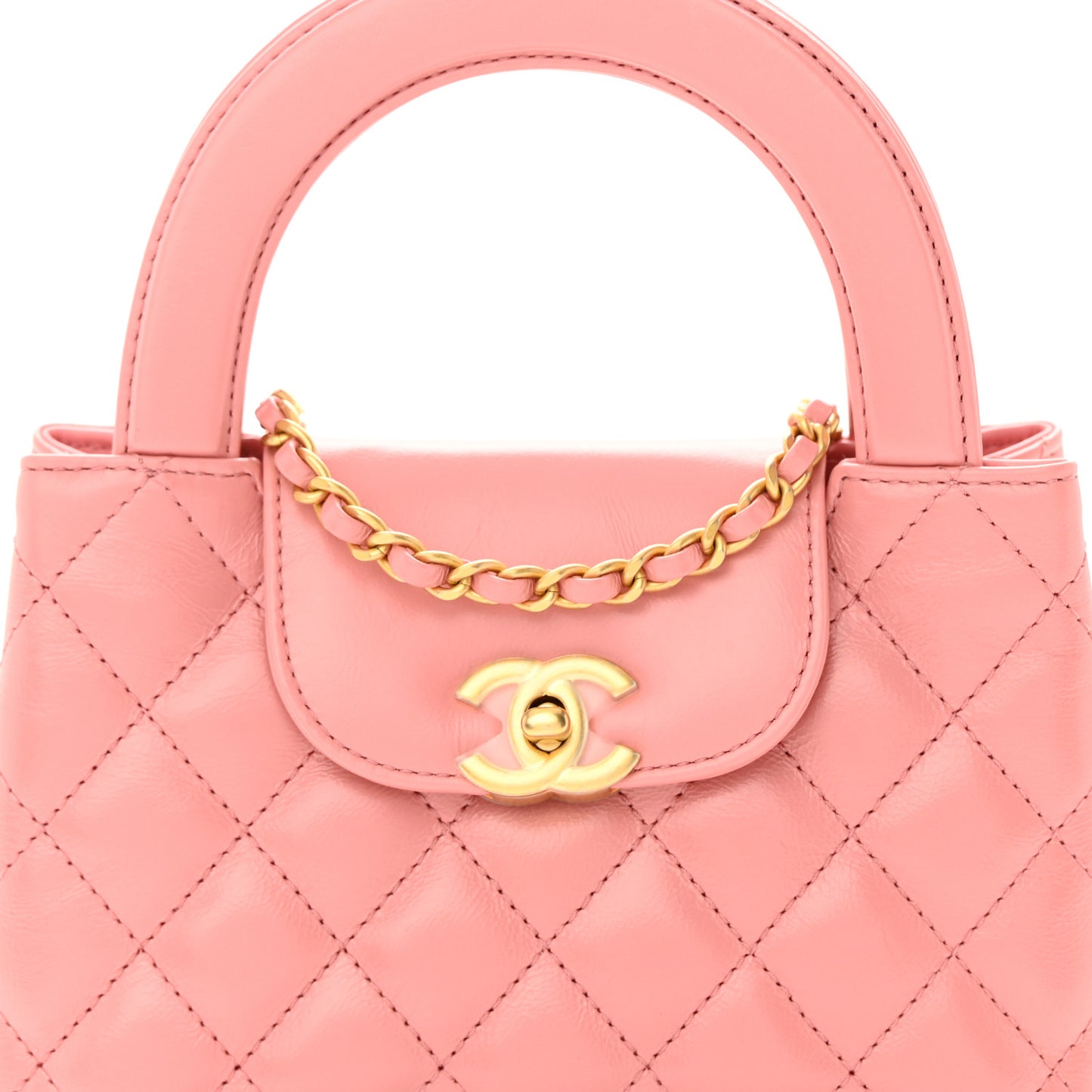 Shiny Aged Calfskin Quilted Nano Kelly Shopper Coral Pink