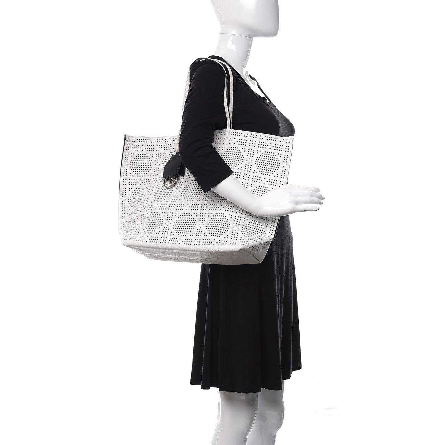 Calfskin Perforated Cannage Dioriva Tote White