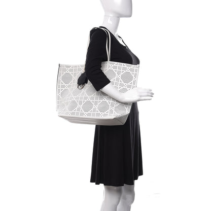 Christian Dior Calfskin Perforated Cannage Dioriva Tote White 2 of 13