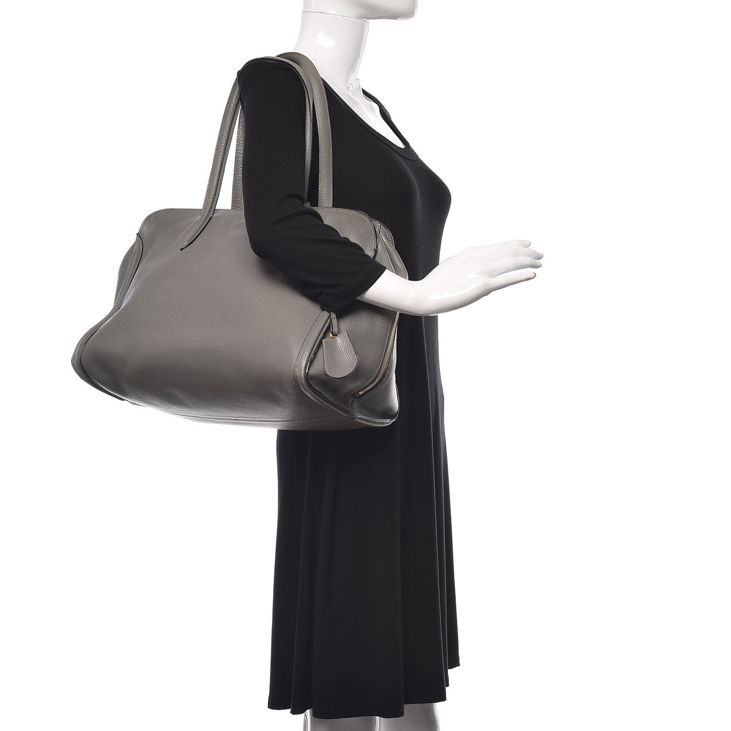 Pebbled Calfskin Large Skull Padlock Zip Around Tote Dark Grey