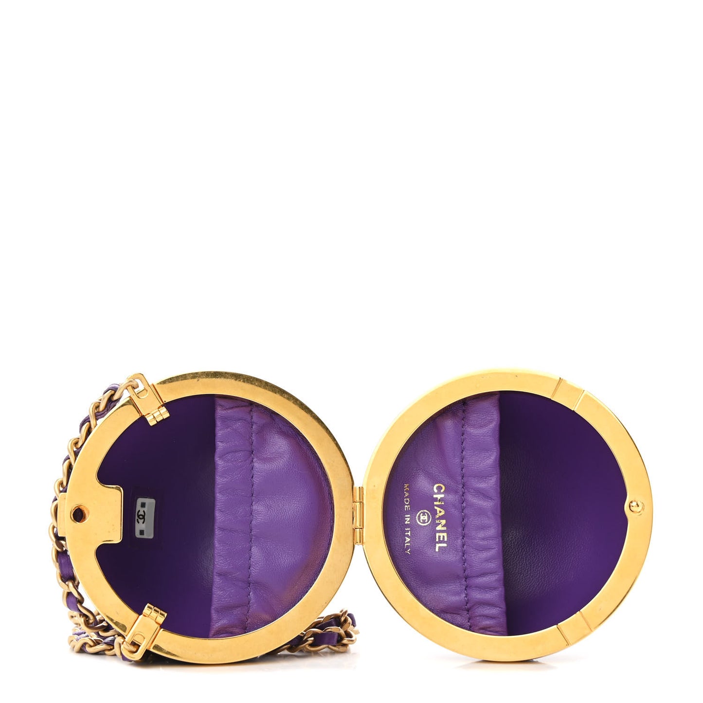 Lambskin CC Minaudiere Sphere Chain Clutch Purple