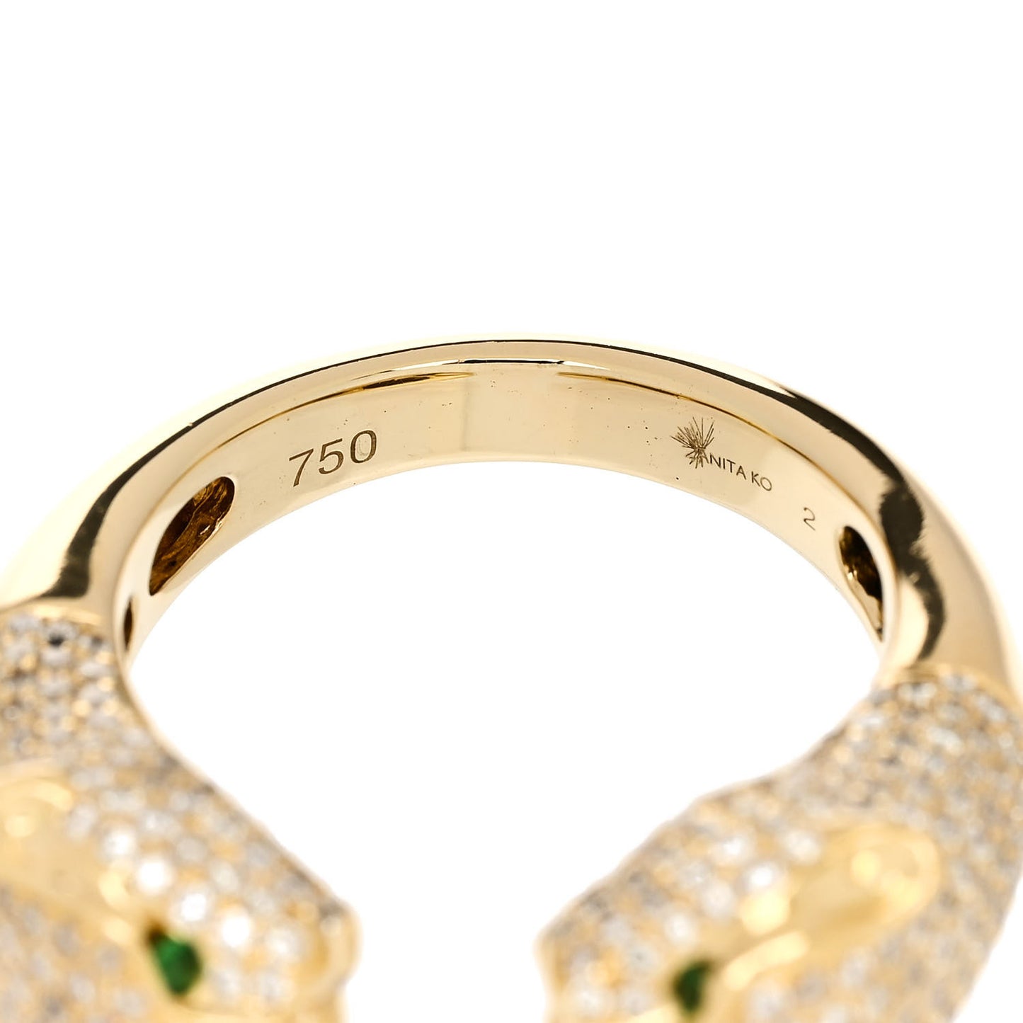 18K Yellow Gold Diamond Tsavorite Double Headed Panther Ring 53 6.5