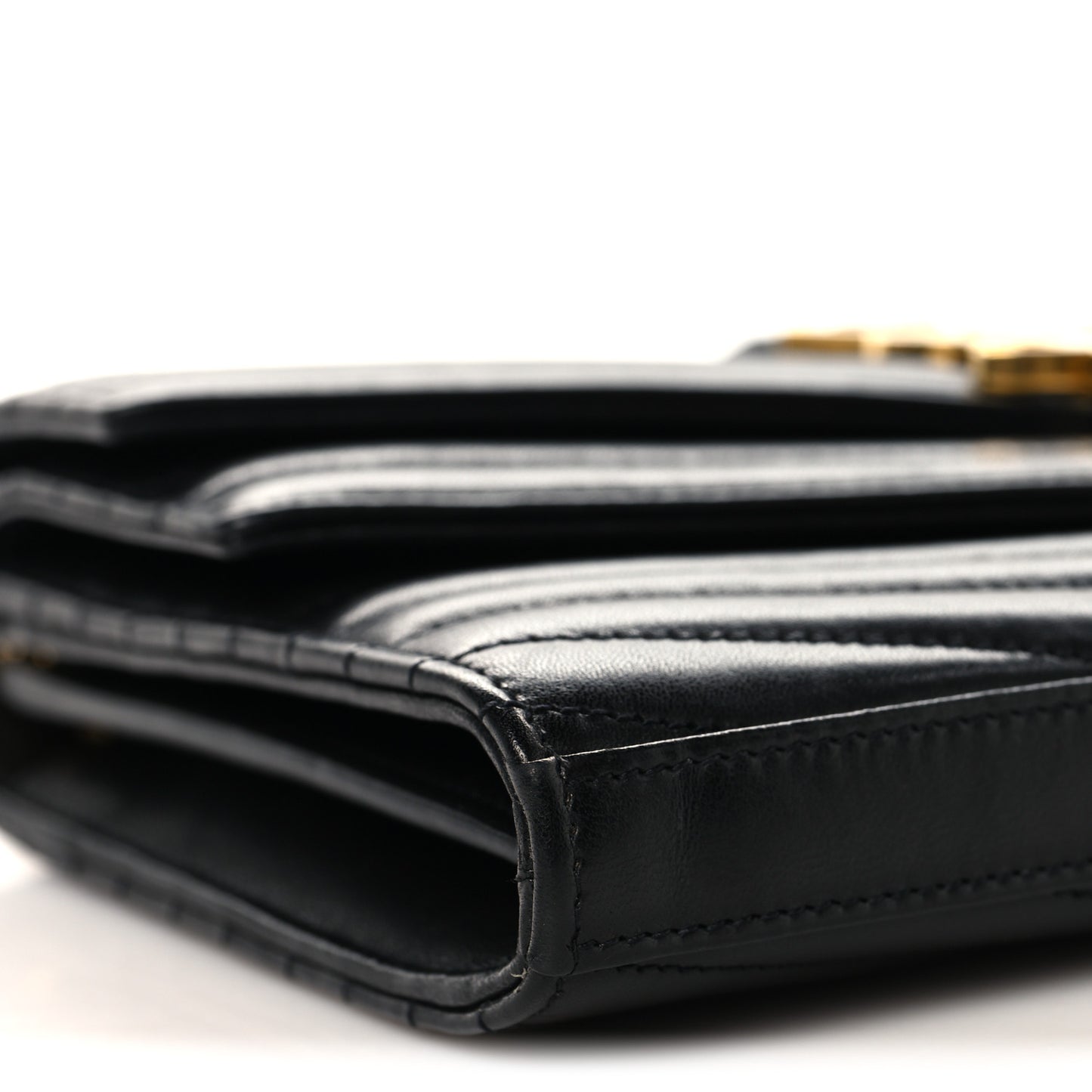 Lambskin Matelasse Chevron Monogram Sulpice Chain Wallet Black