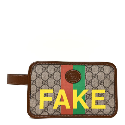 Gucci GG Supreme Monogram Azalea Calfskin Fake/Not Retro Interlocking G Cosmetic Case Beige Ebony Brown Sugar 1 of 10