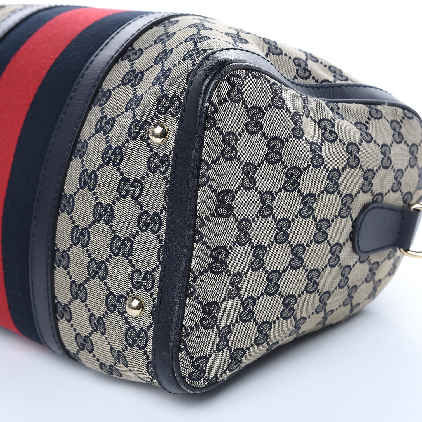 Monogram Selleria Calfskin Vintage Web Medium Boston Beige Blue