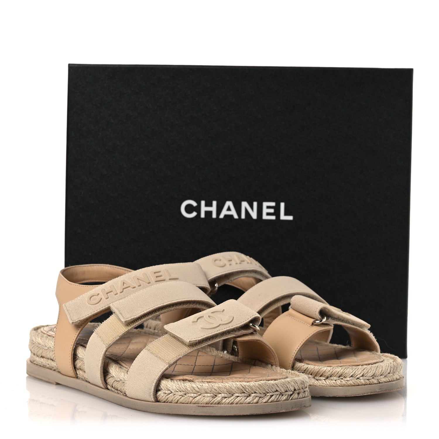 Chanel Stretch Fabric Lambskin CC Flat Sandals 39 Beige 1839626