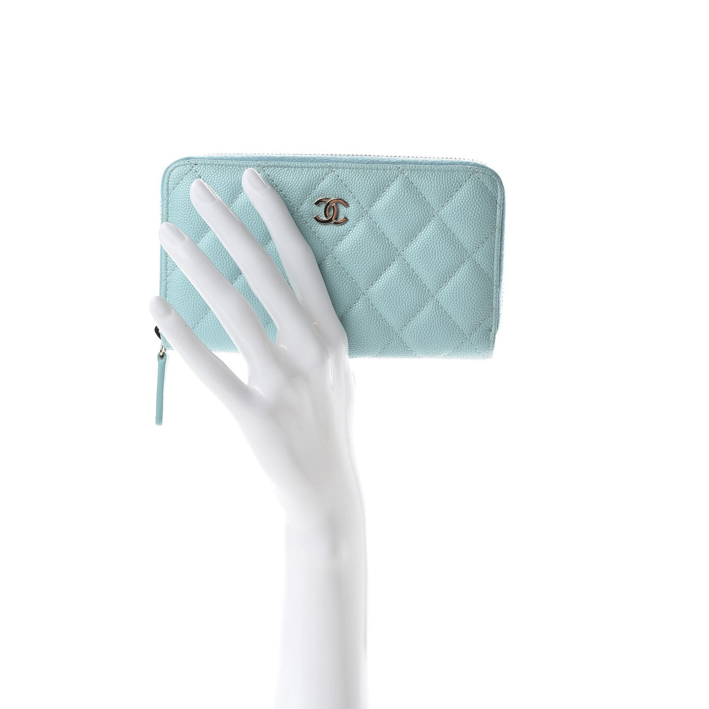 Caviar Quilted Medium Zip Around Wallet Light Blue
