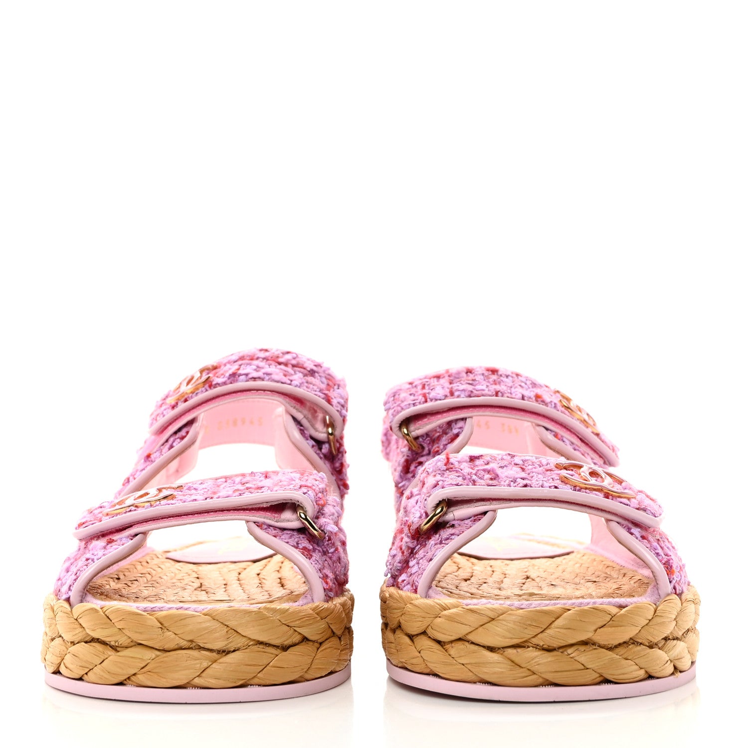 Chanel Tweed Patent Calfskin Velcro Dad Sandals 38.5 Light Purple Pink Red 2 of 10