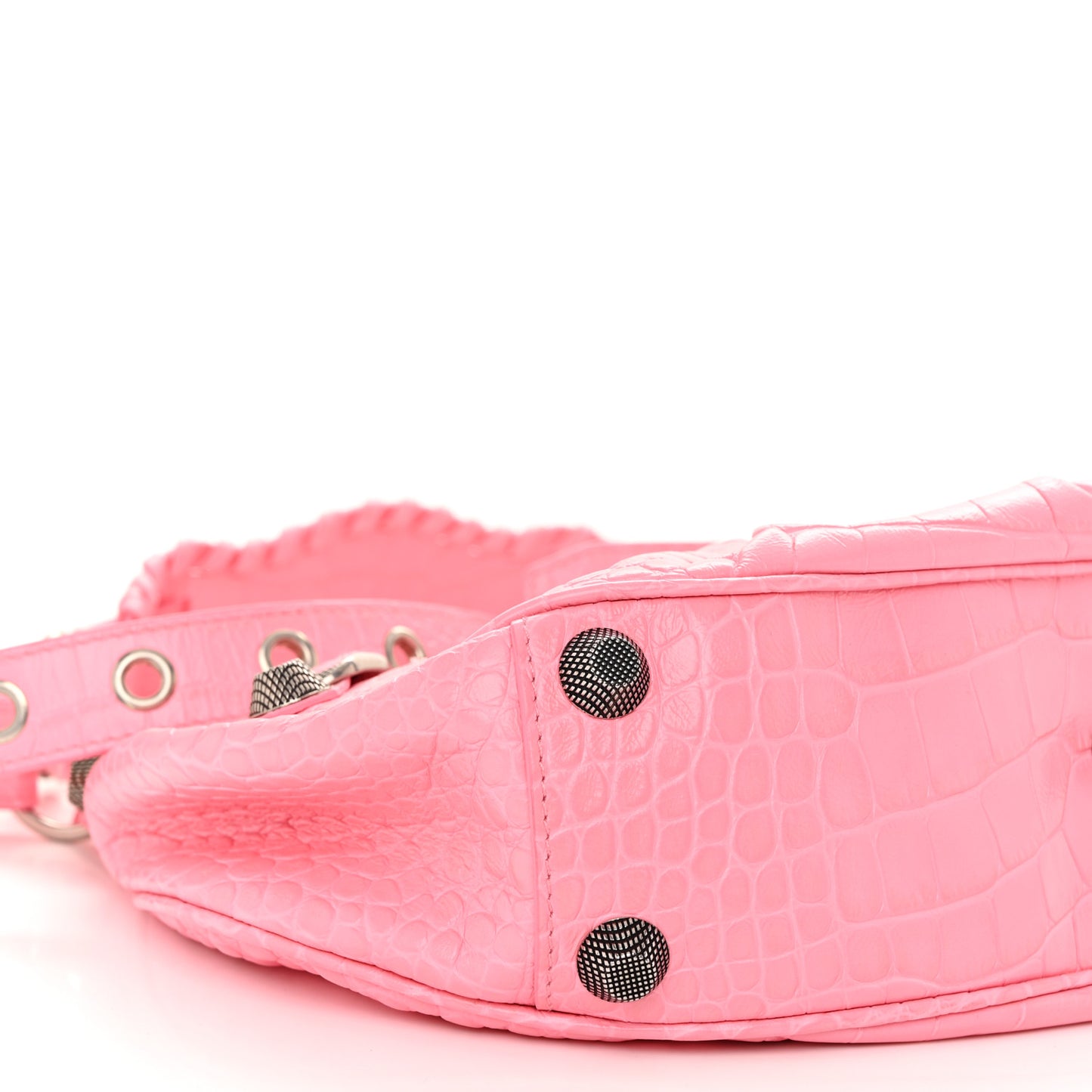 Extra Supple Calfskin Crocodile Embossed Small Le Cagole Shoulder Bag Sweet Pink