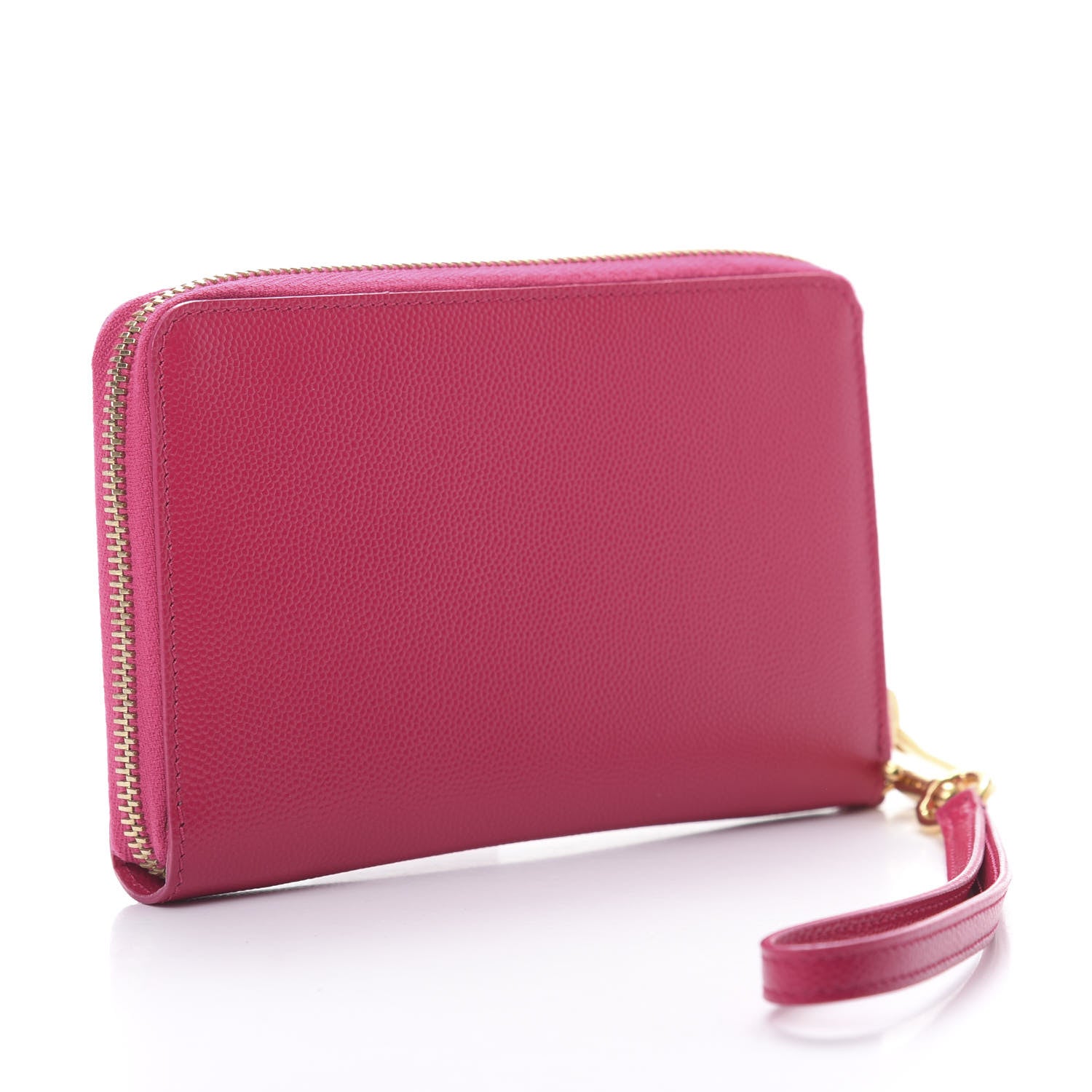 Saint Laurent Grain De Poudre Monogram Zip Around Wristlet Lipstick Fuchsia 3 of 9