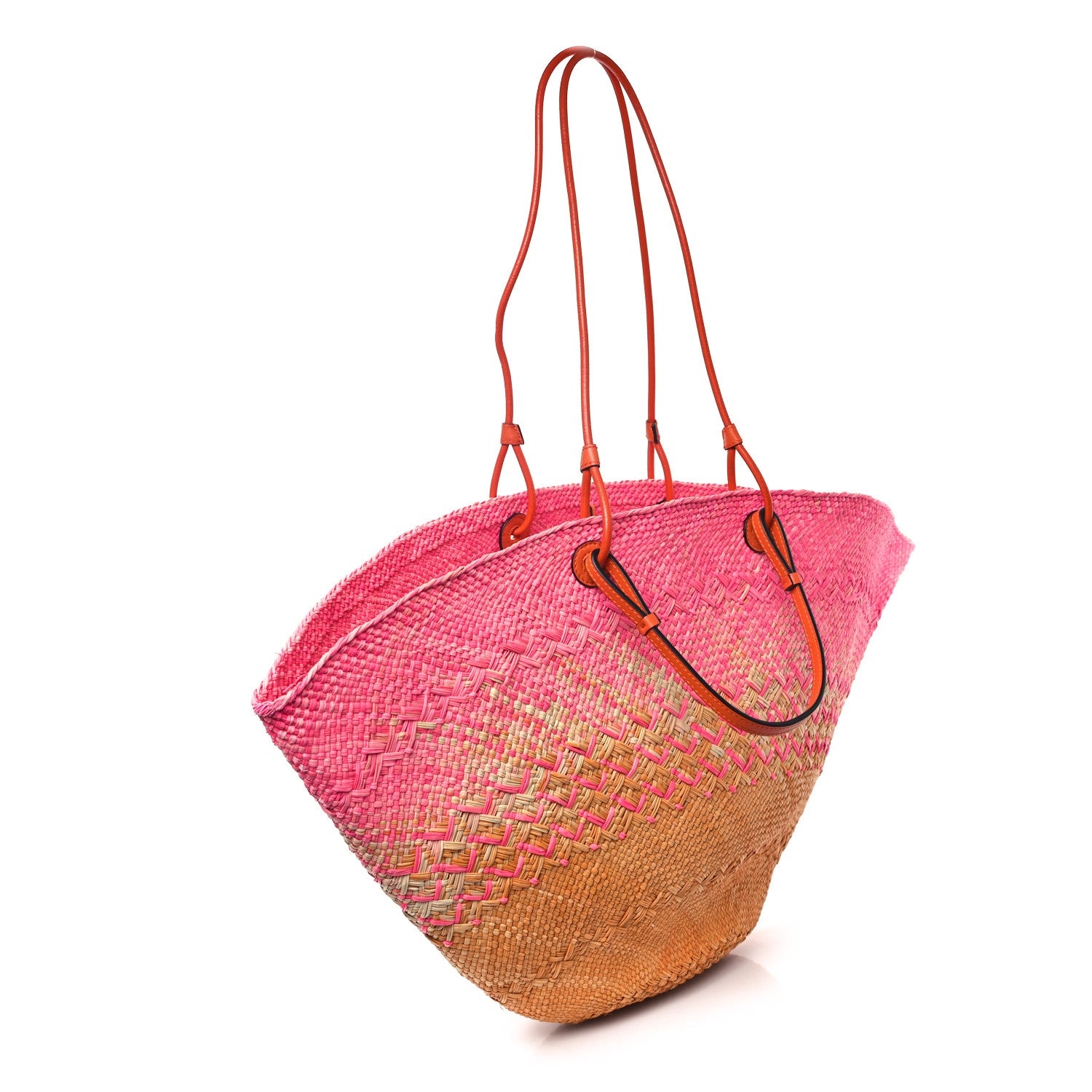 Loewe Iraca Palm Calfskin Anagram Basket Bag Fuchsia 3 of 11