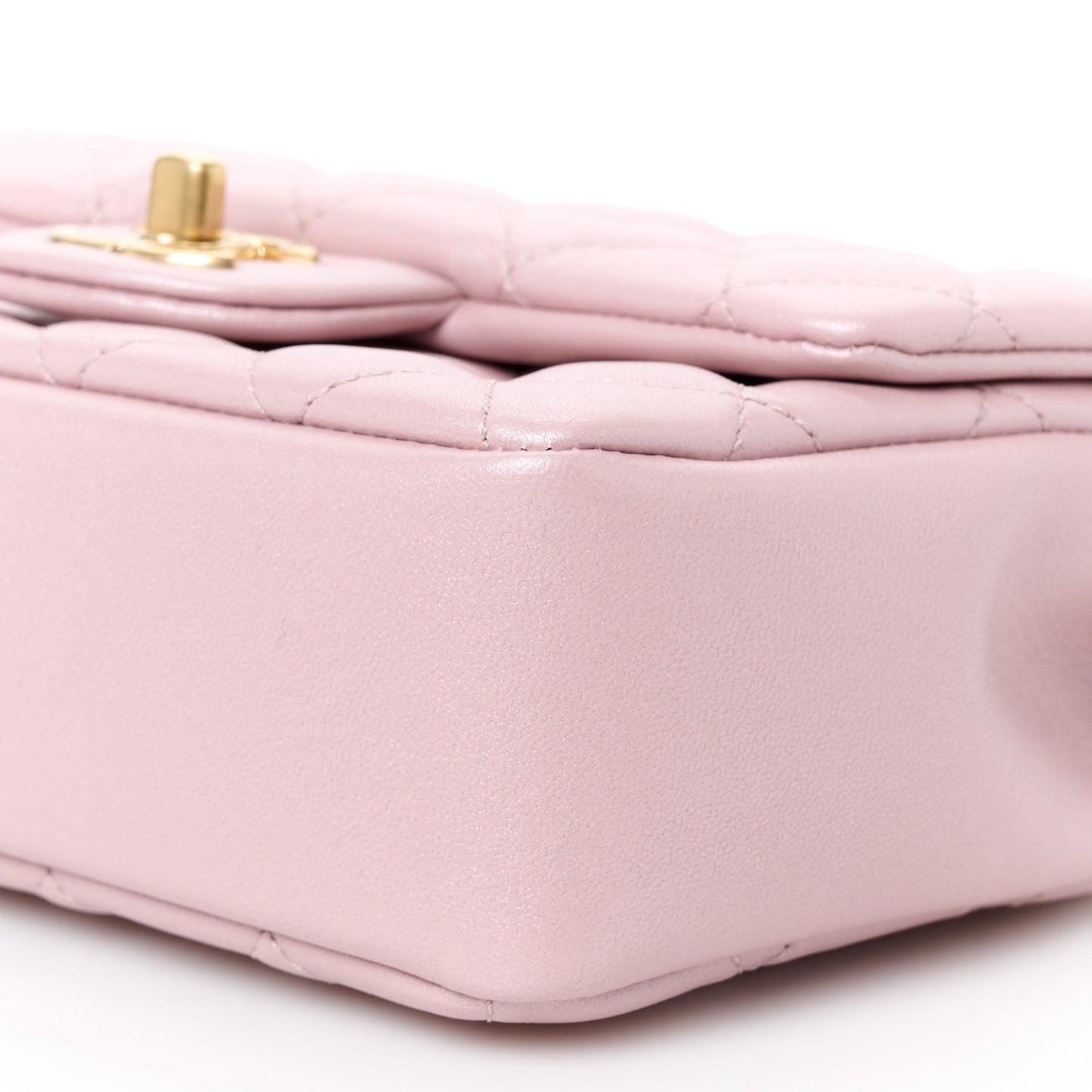 Shiny Lambskin Quilted Pearl Twist Mini Square Flap Light Pink