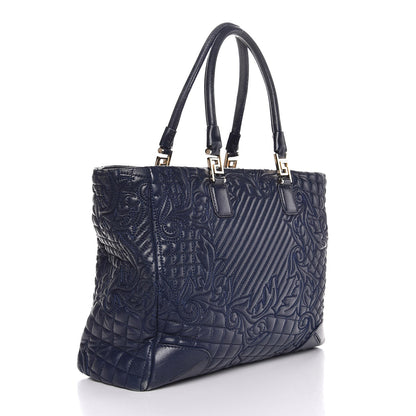 Versace Barocco Quilted Nappa Elettra Vanitas Tote Navy 3 of 18